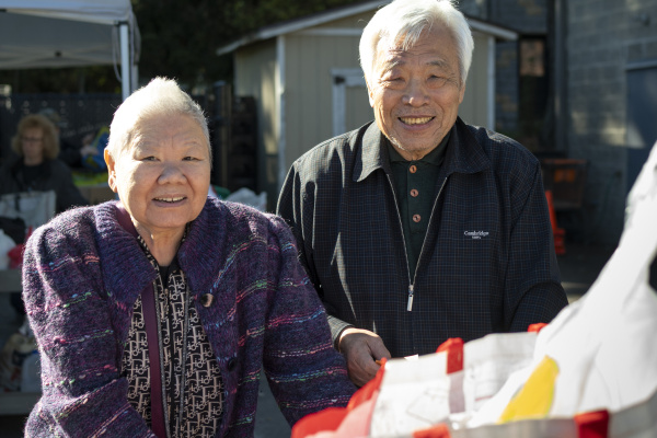 Elderly couple at food pantry