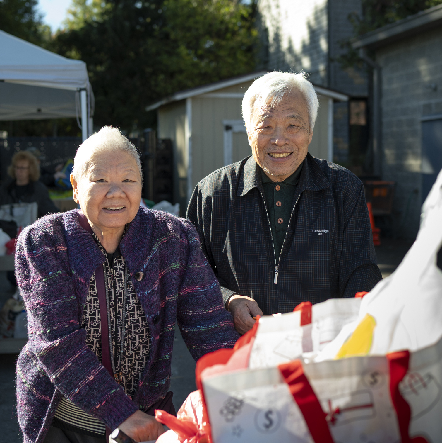 Elderly couple at food pantry