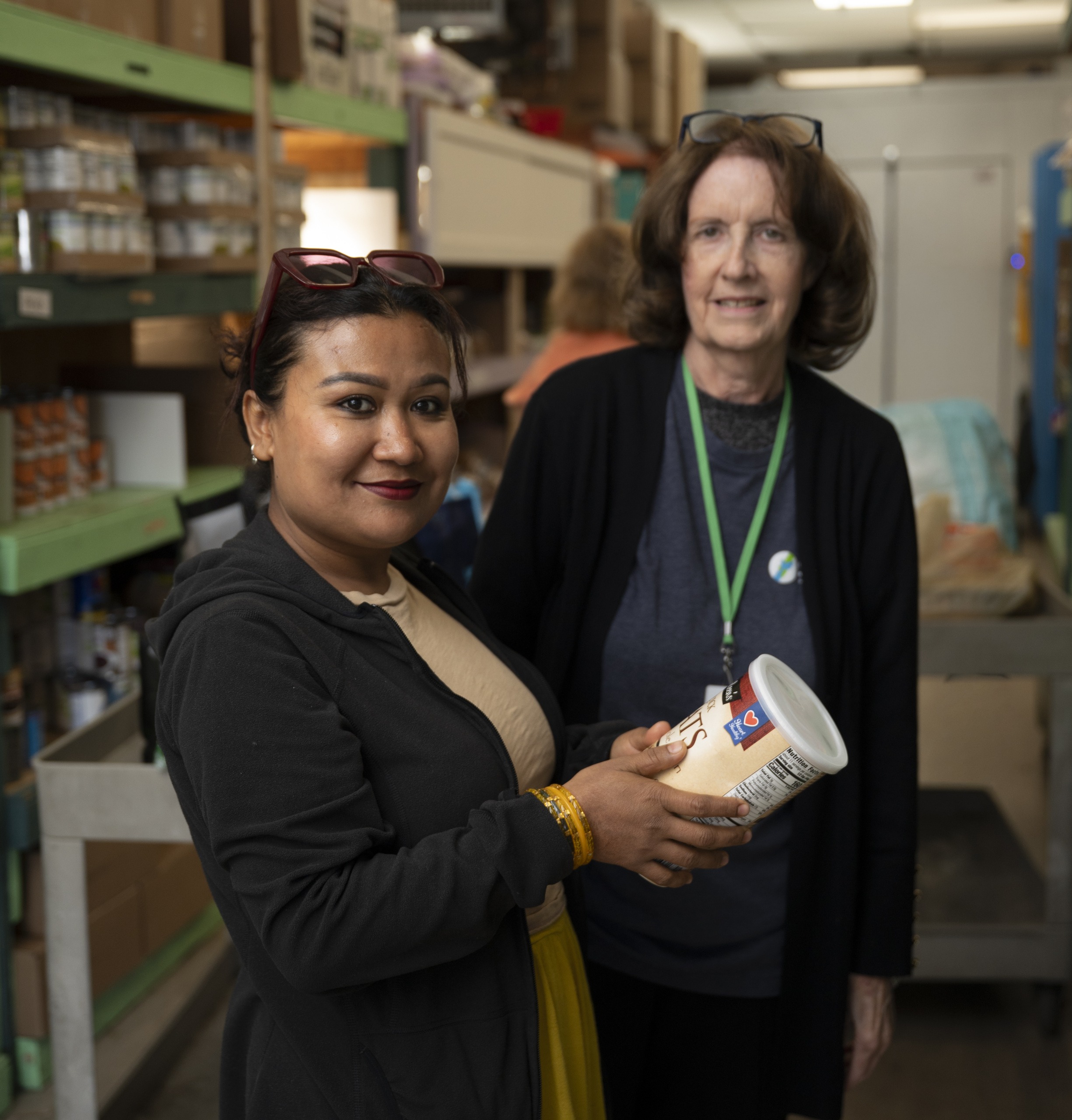 pantry client with volunteer pantry client with volunteer