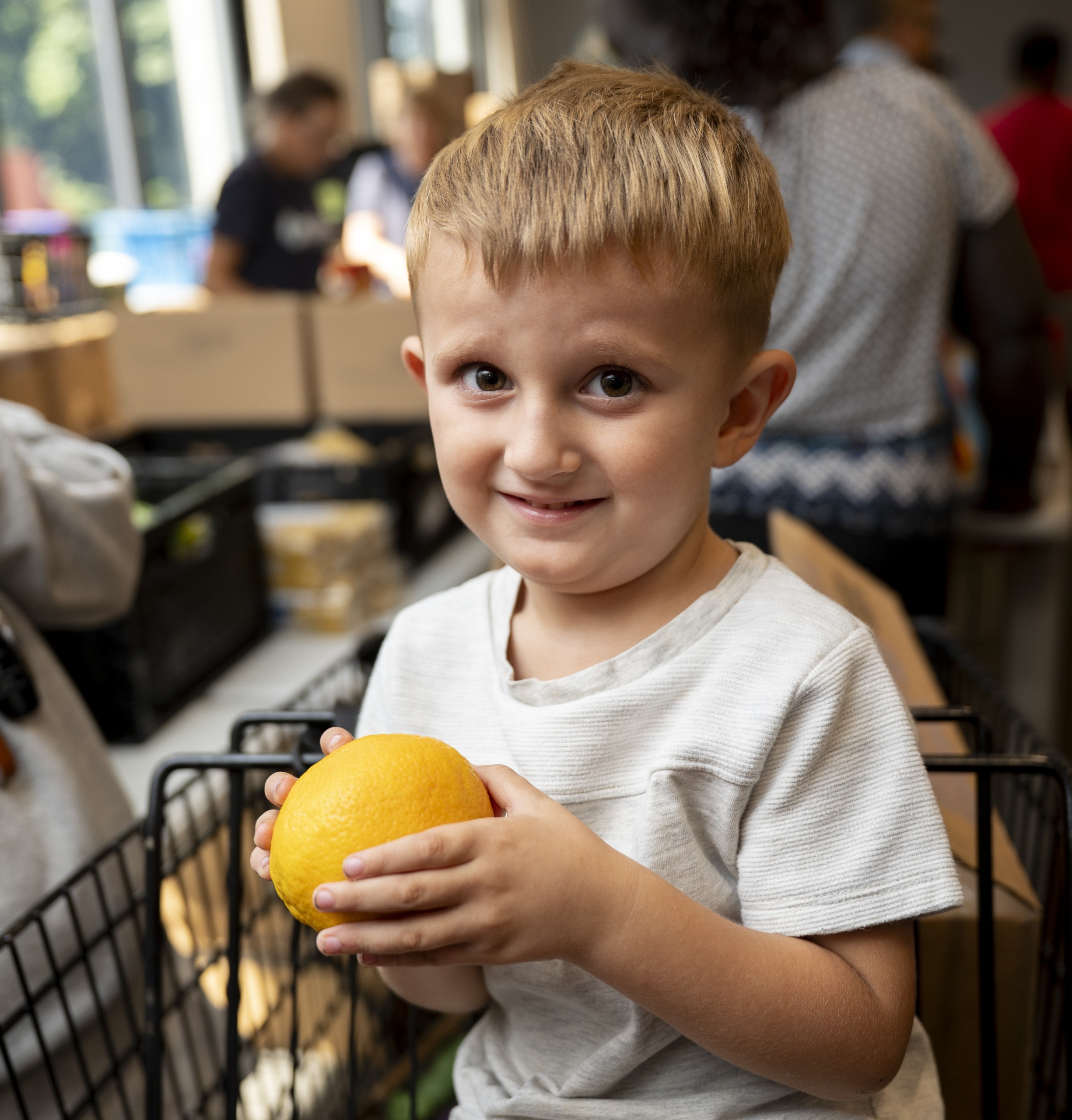 little boy in shopping cart at SHIM pantry little boy in shopping cart at SHIM pantry